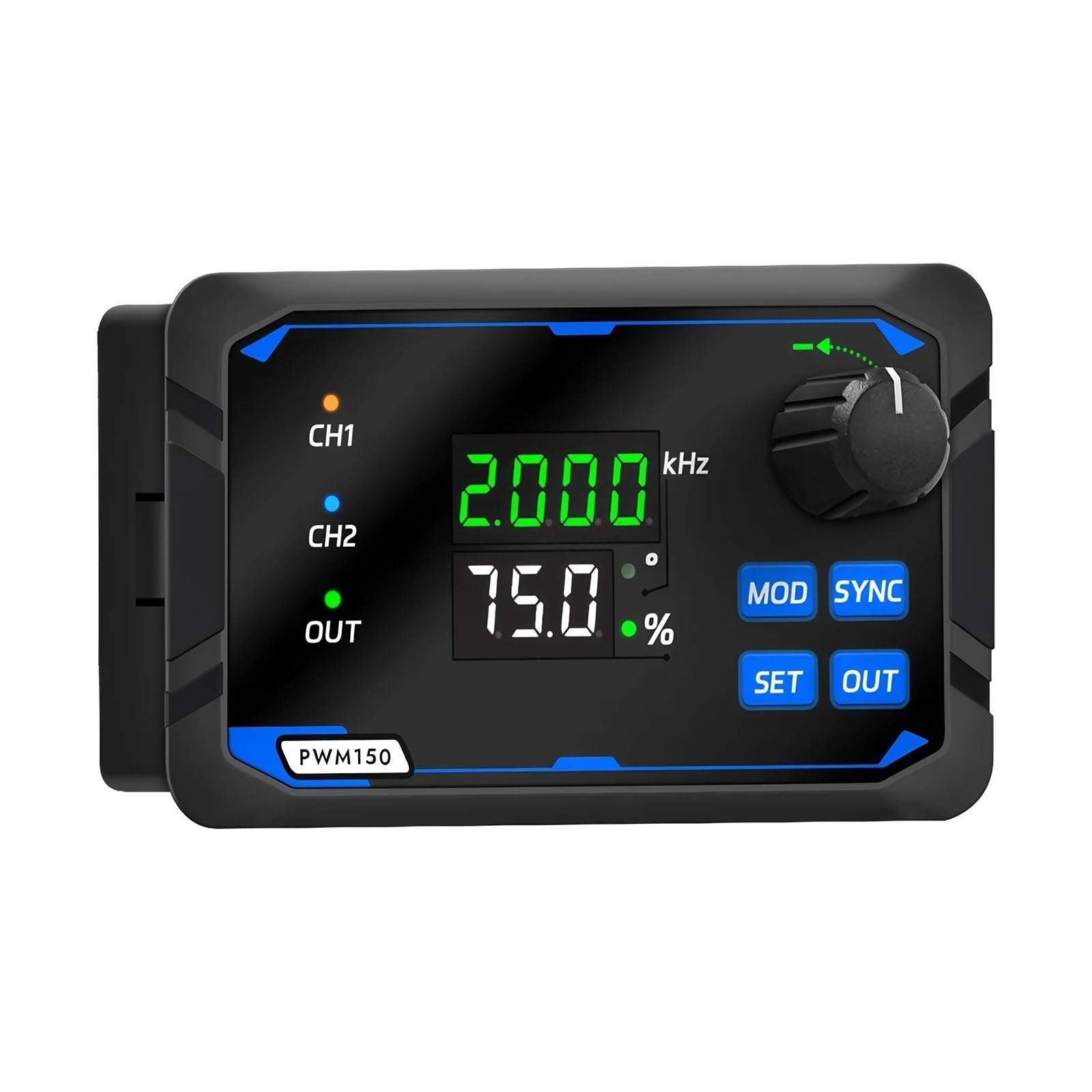 Generador de señal PWM150 de 2 canales/doble canal, accionado por servomotor, onda cuadrada, onda de pulso, frecuencia, ciclo de trabajo, fase ajustable.