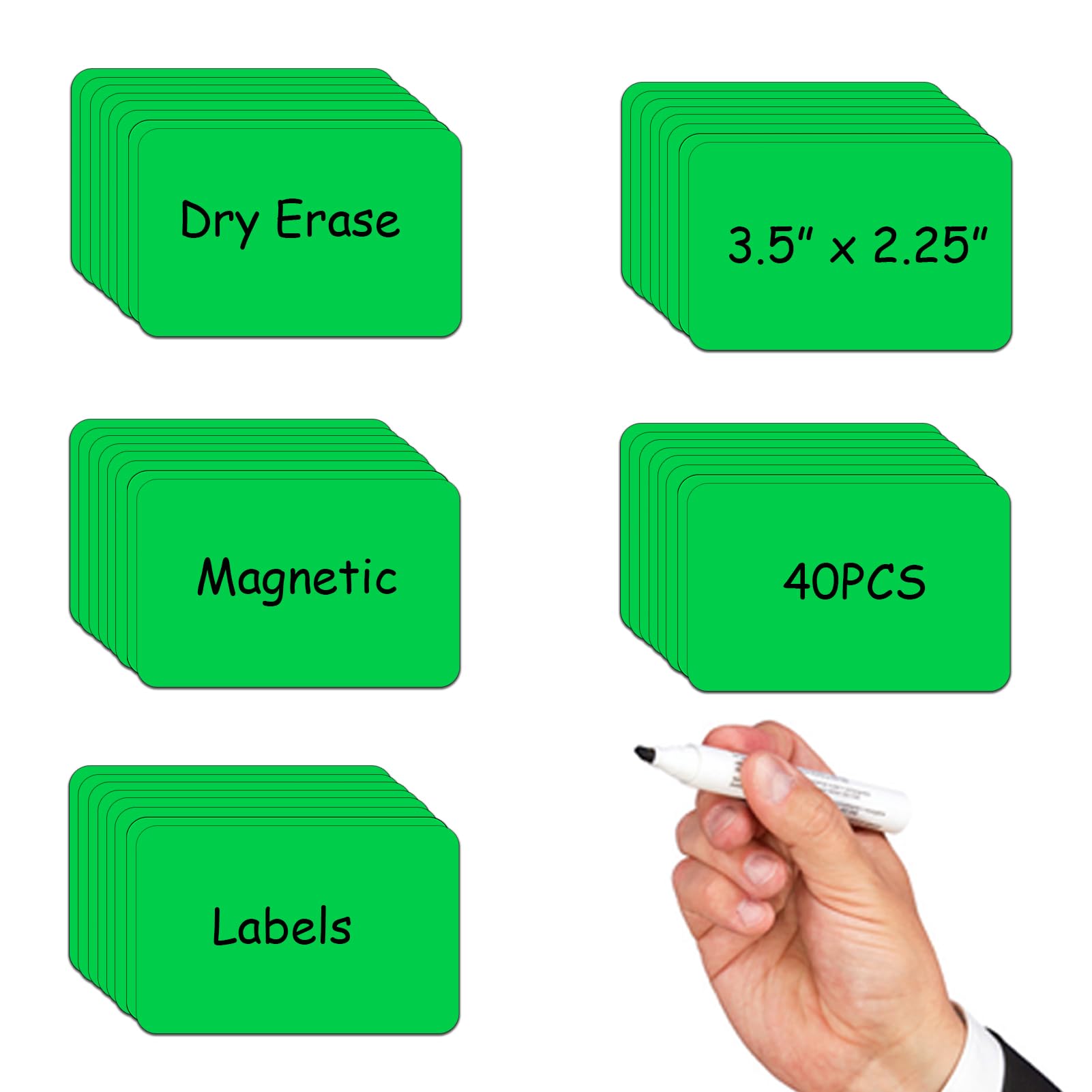 Magnetic Dry Erase Label,2.25x3.5 Inches Card Magnets for Name Tags on Board,Classroom Essentials for Teachers and Students Organization，Pack of 40（Green