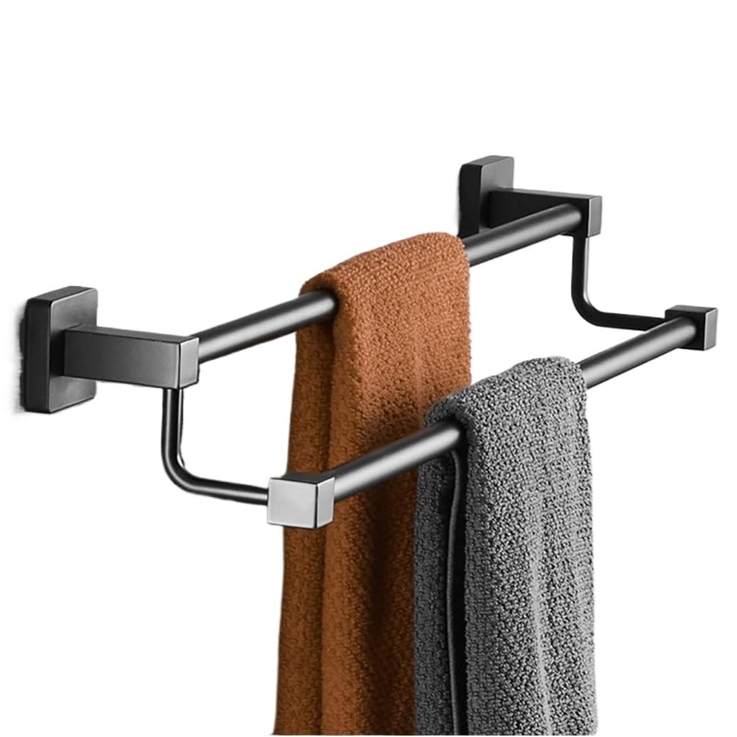 Double Towel Bar - Rustproof Black Stainless Steel Wall-Mounted Rack For Bathroom And Kitchen,80cm