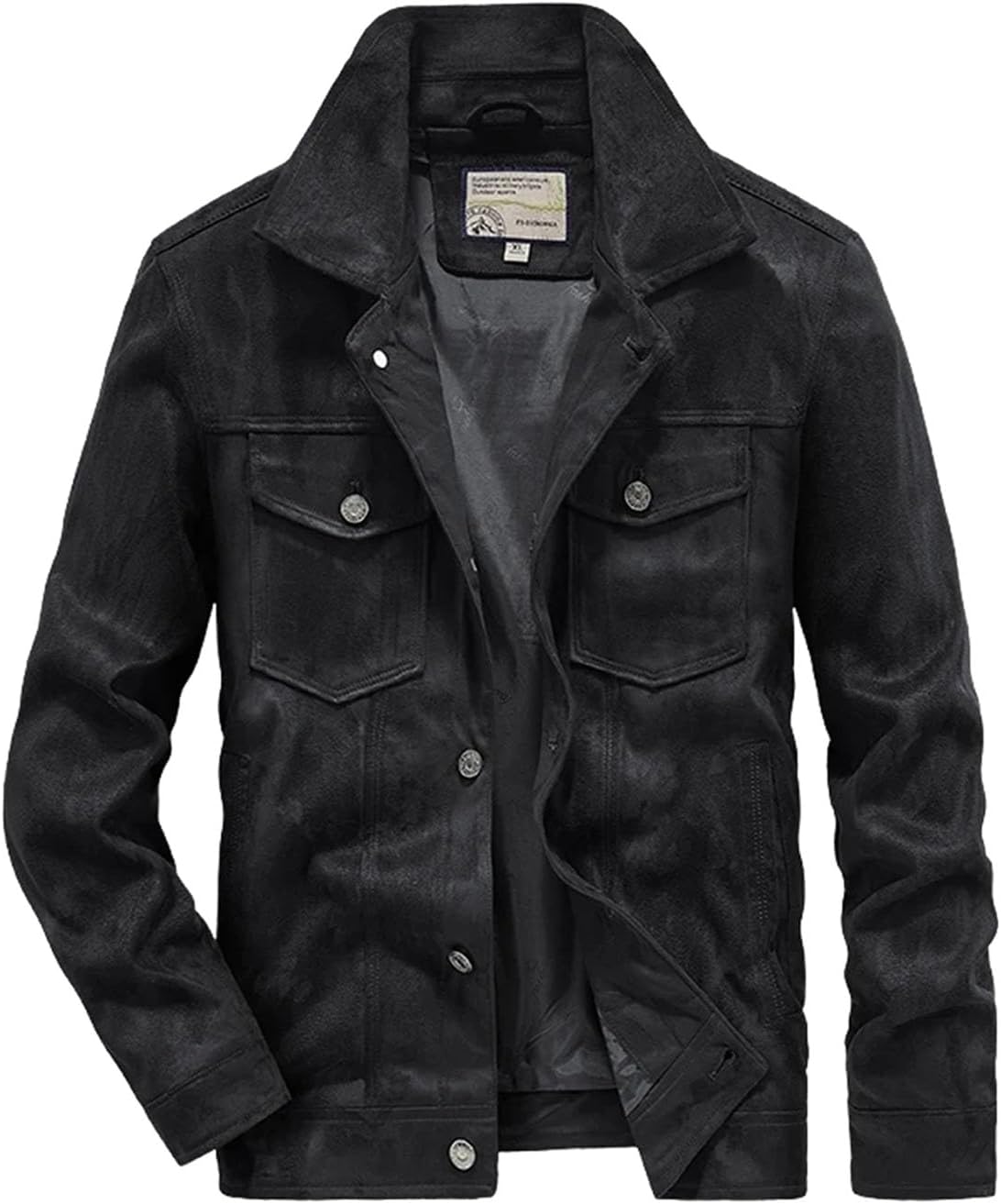 Mens Cargo Jacket Slim Fit British Style Outdoor Sports Retro Suede Coat Multi Pocket Utility Workwear Jacket
