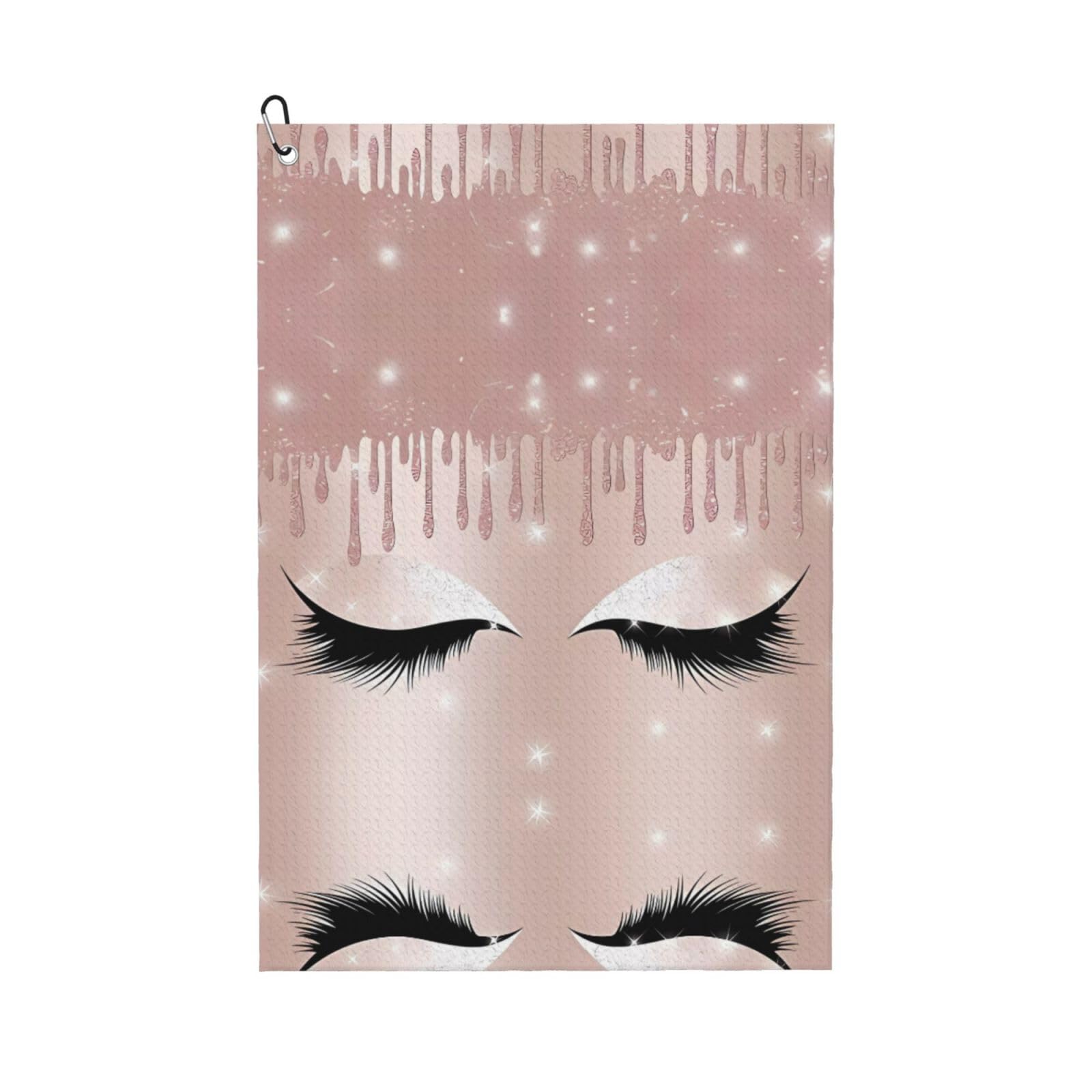 ZHAOUR Rose Gold Eyelashes Print Golf Towel for Men & Women â€“ Perfect for Golf, Yoga, Gym, Hiking with Carabiner Clip