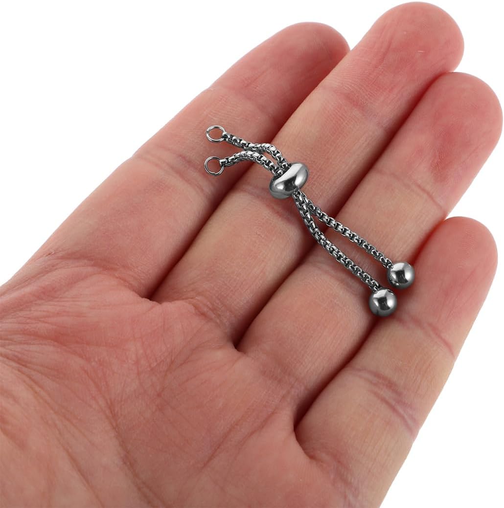 TEHAUX 3Pcs Slider Bracelets for Women Adjustable Chain for Jewelry Making Stainless Steel Bracelet Extender with Slider Stopper for DIY Jewelry Findings Silver Color 4.5cm Ends