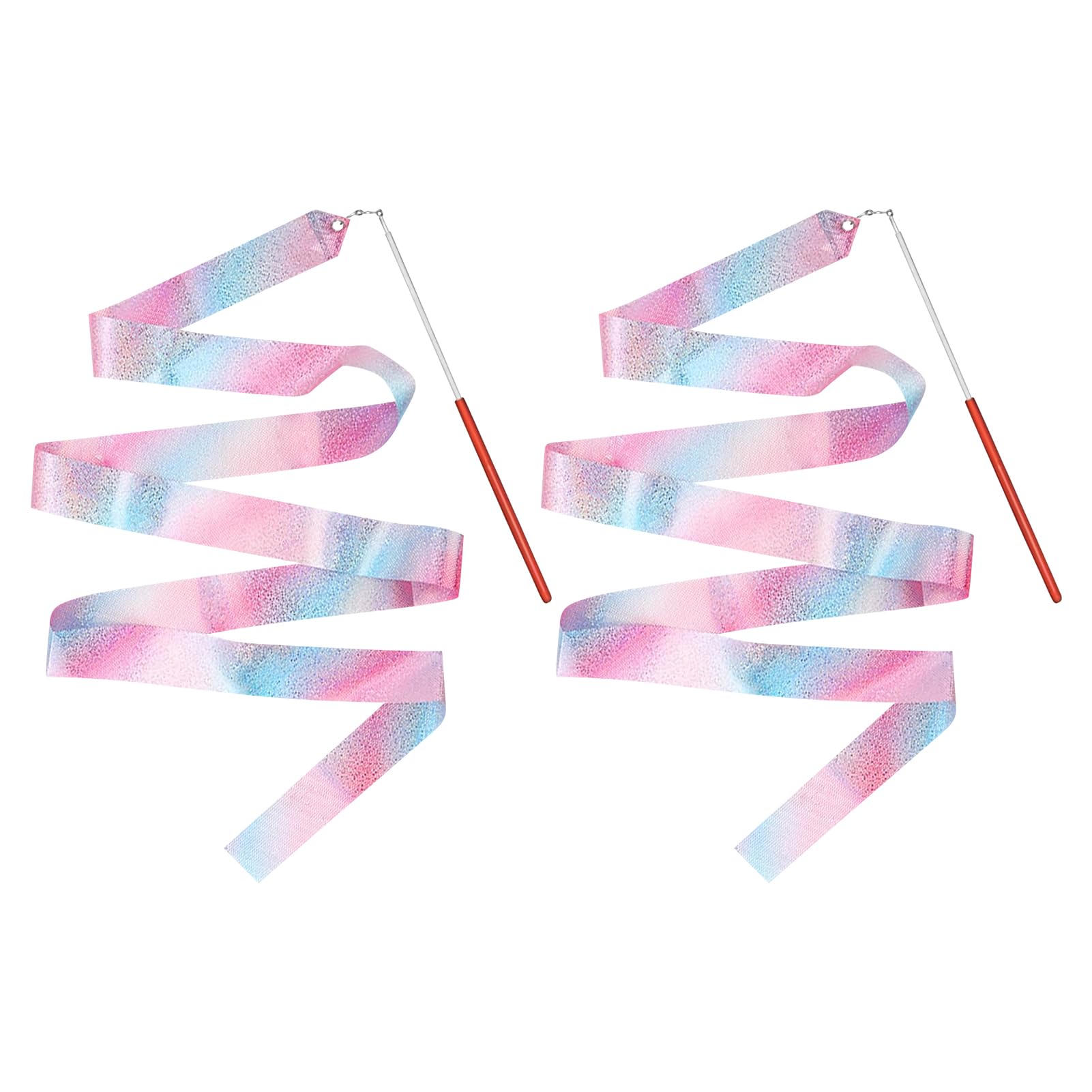 2Pcs Gymnastics Ribbon, 2m Dancing Ribbons with Comfort Grip Handle, Gymnastics Equipment Dancing Ribbon Streamers for Kids, Dancer Wand for Artistic Dance, Baton Twirling & Performance Training