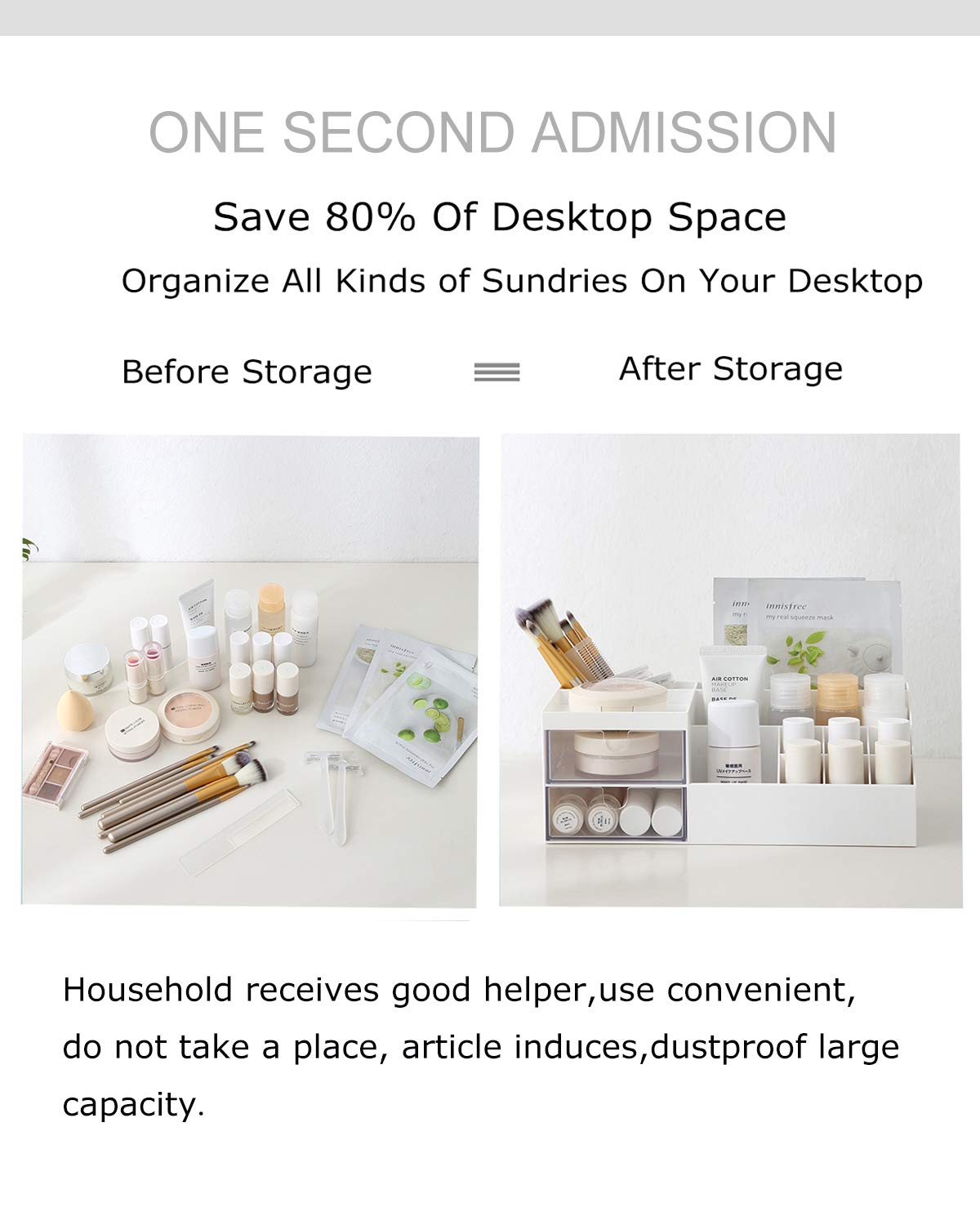 Multifunction Desk Organizer, BREIS Makeup Storage for Eyeshadows, Concealers, Powders, Nail Polish,9.65â€˜â€™x 4.8â€˜â€™x 3.67â€˜â€™ (White)