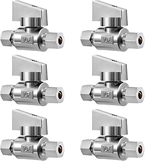 6 Pack Premium Brass 1/4" Compression x 1/4" Compression Angle Valve Quarter Turn Water Straight Angle Valve