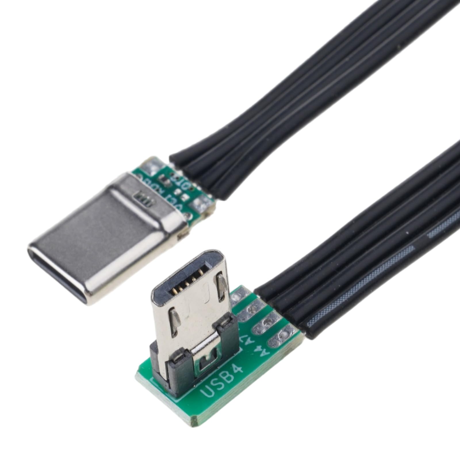Fentency Short USBC Flat Thin Ribbon FPC Cable USB TypeC 90 Degree to MicroUSB for Data and Charging