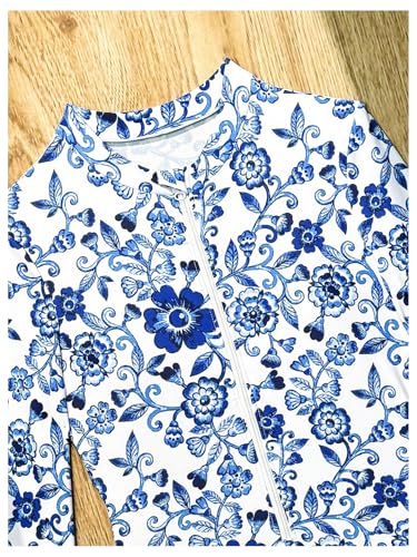 WDIRARA Women's One Piece Boho Floral Print Swimsuit Zip Up Long Sleeve Bathing Suit3