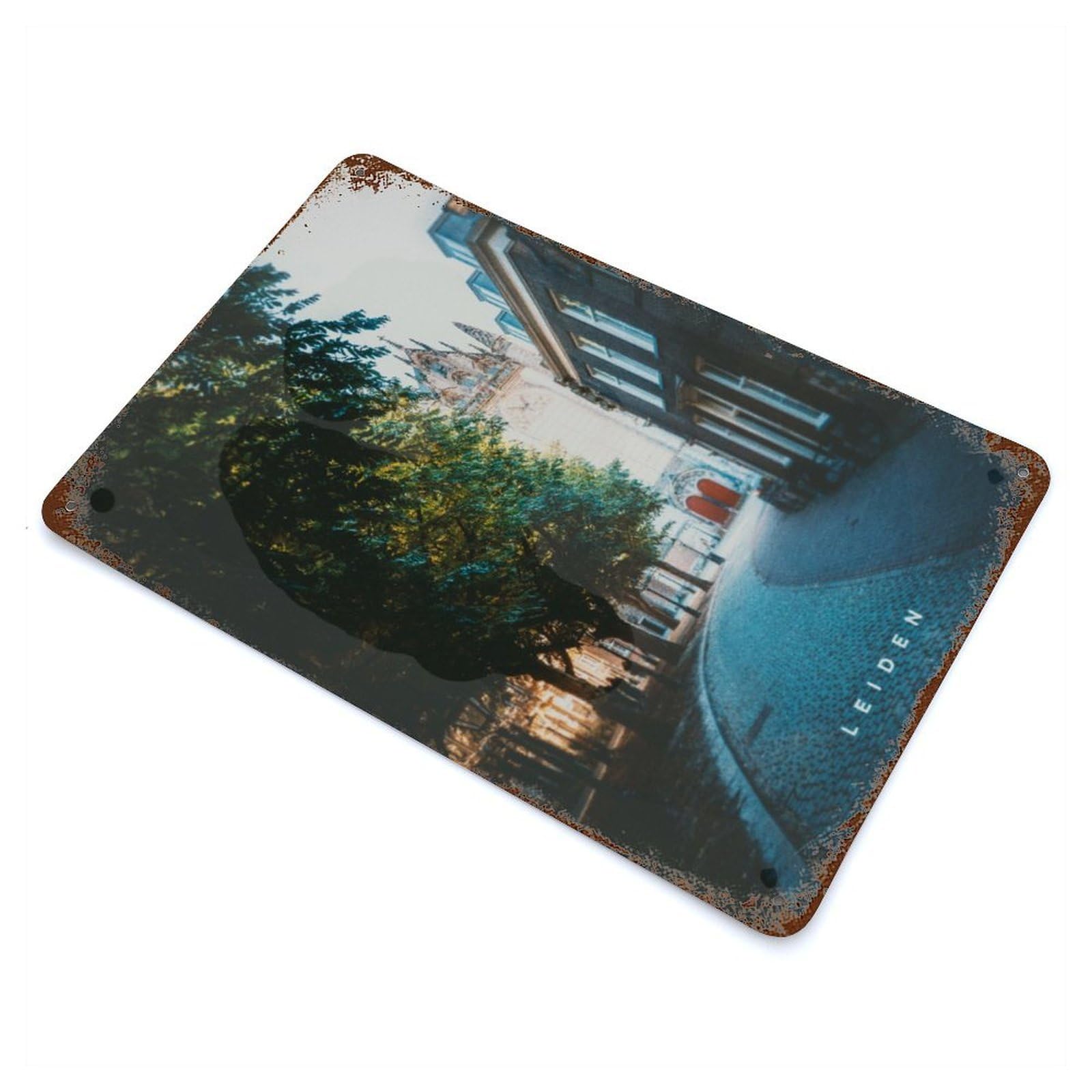 Leiden Rustic Tin Plaque 11.8"x7.9", for Shed, Workshop And Garage Wall Decor, Rustic Home Decor