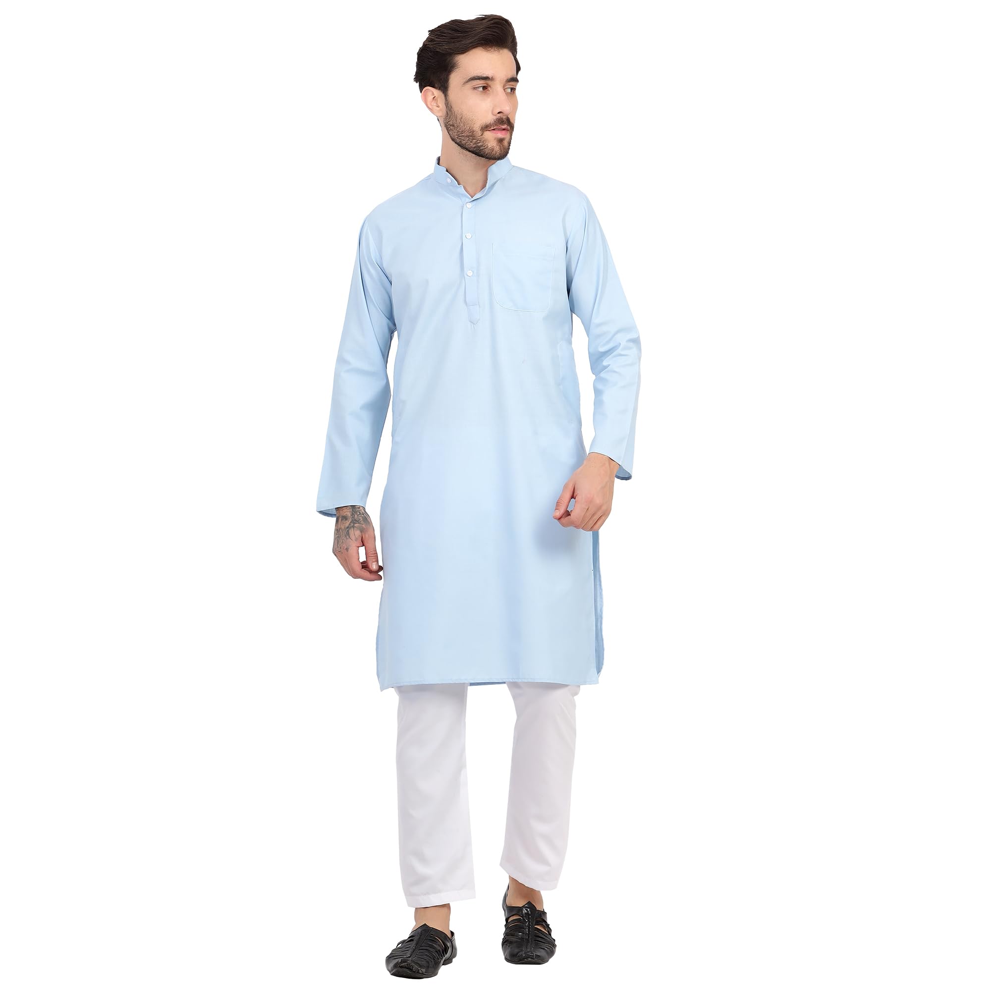 Kurta Pyjama For Men's Cotton Casual Wear Long Straight Men's Kurta Set-image-0