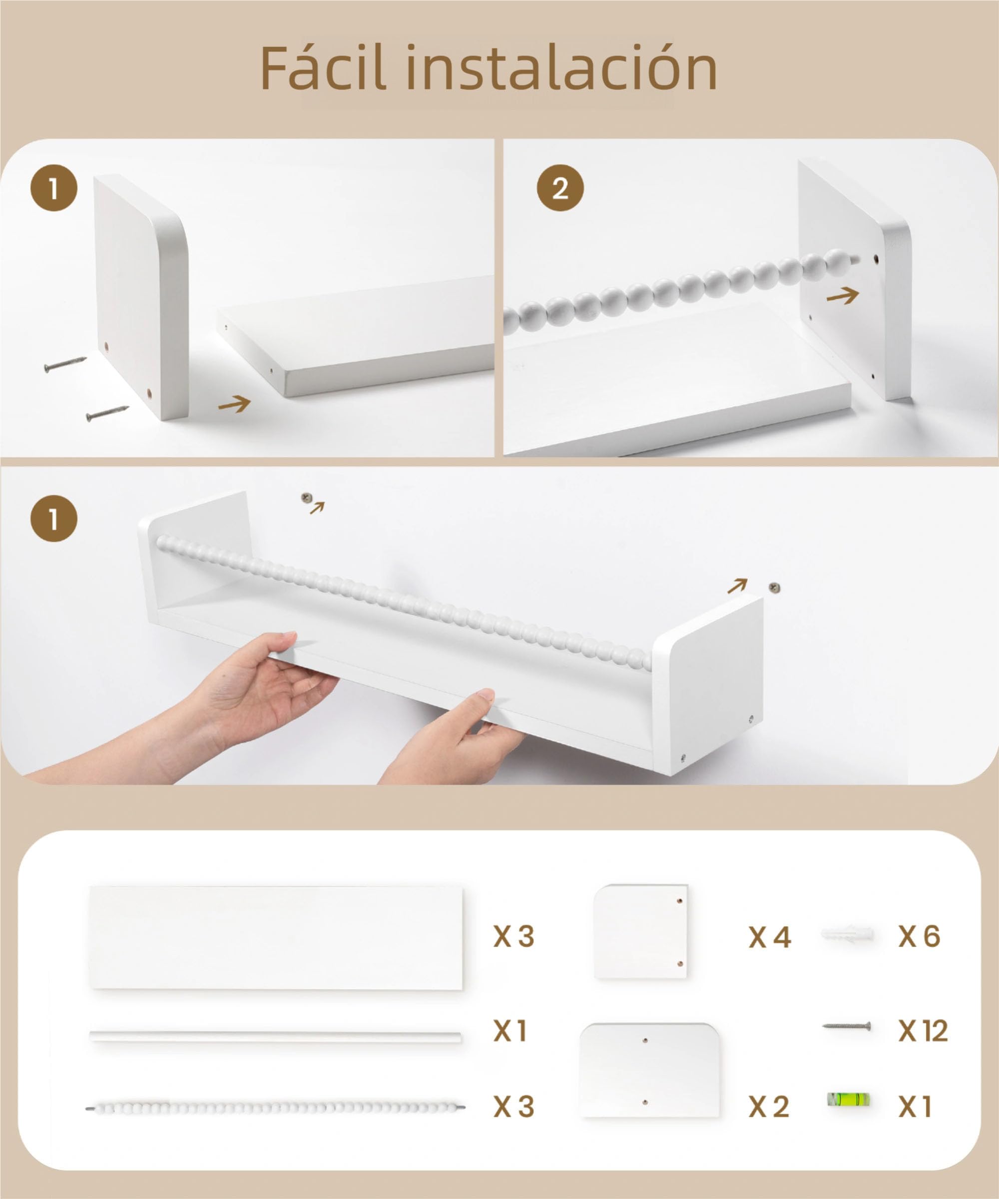 Estantería Infantil, Libreria Infantil Blanca con Barra de Perlas | 58cm Estanteria Libros Infantil Juego de 3, Biblioteca, Almacenaje, Decoración, para Libros, Juguetes para Cuarto Infantil