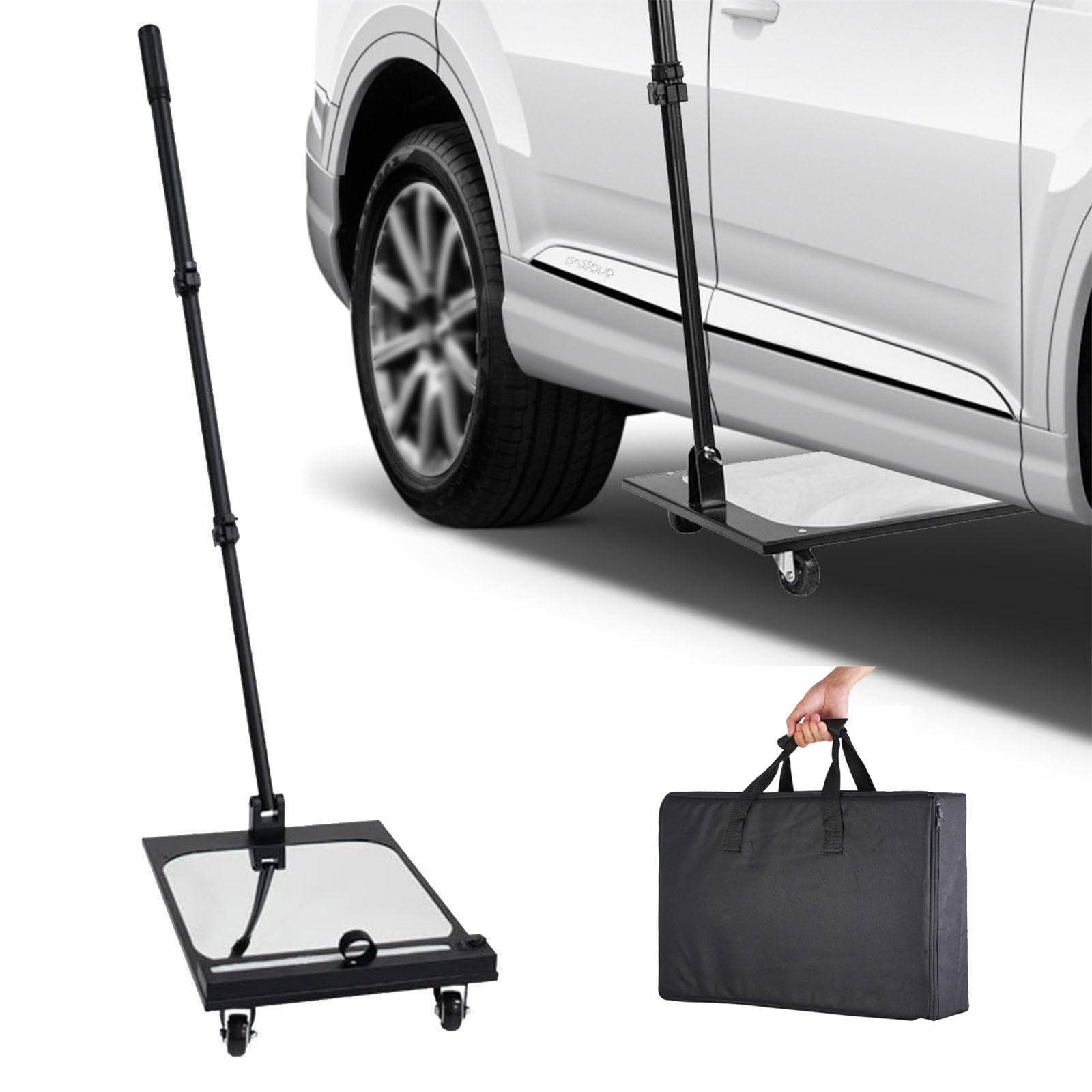 YNIYUJKL Under Vehicle Inspection Mirror, 50-110Cm Long 2X Telescopic Convex Mirror With Wheels And Led Light, Suitable For Airport Vehicles