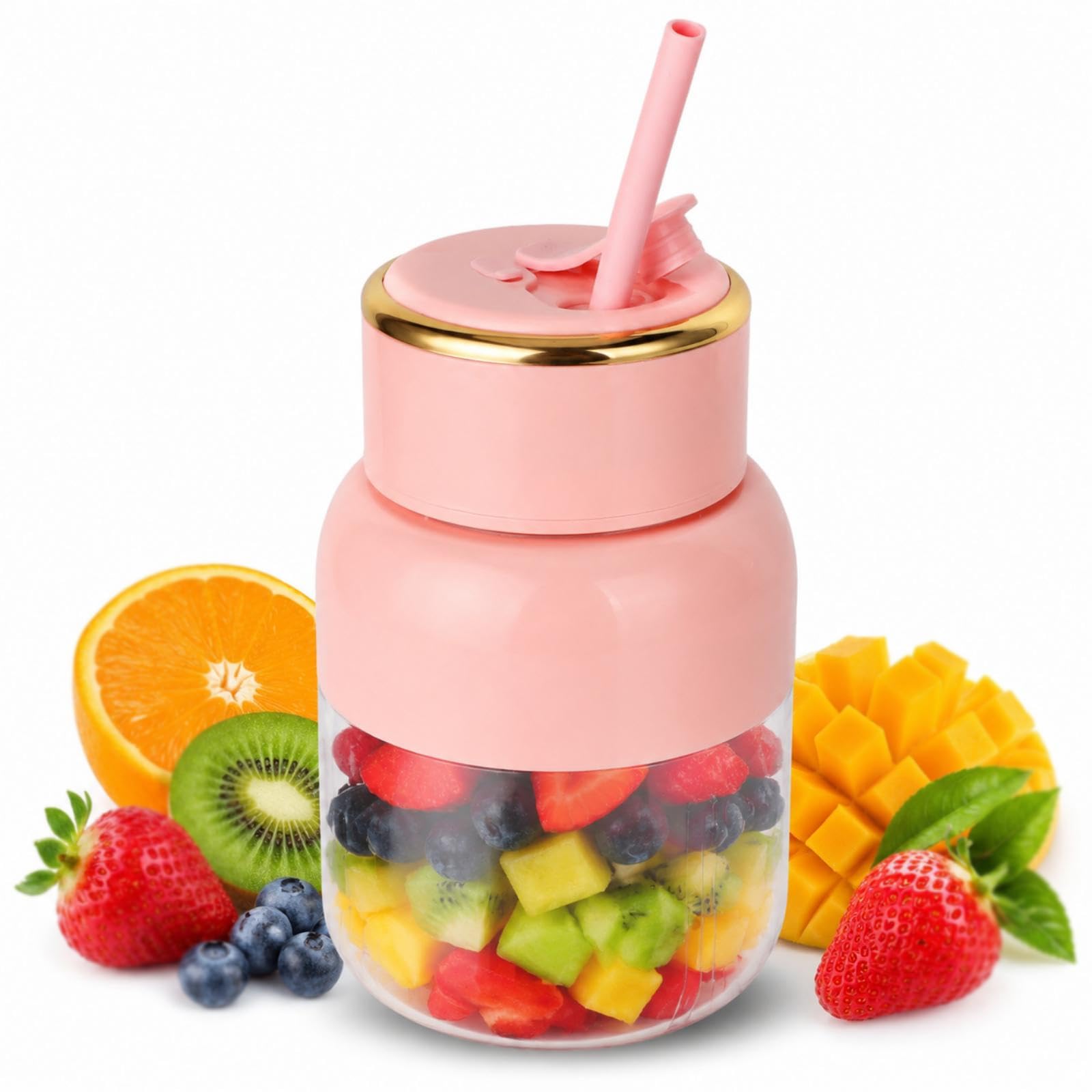 Portable Blender USB Rechargeable, 800ml Juice Blender With 6 Blades,Mini Blender Fresh Juicer Cup for Sports, Travel, Gym, Office(Pink)-image-9