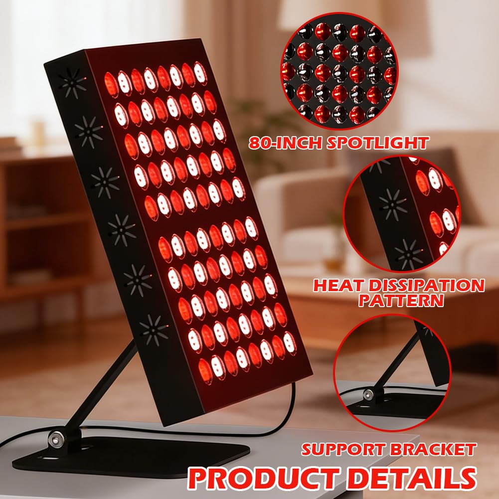 Lampa z czerwonym światłem, lampa na podczerwień, 80 diod LED Red Light, 850 nm i 660 nm, lampa na podczerwień z timerem, urządzenie terapeutyczne 50 W czerwone światło, lampa ciepła do twarzy, całego