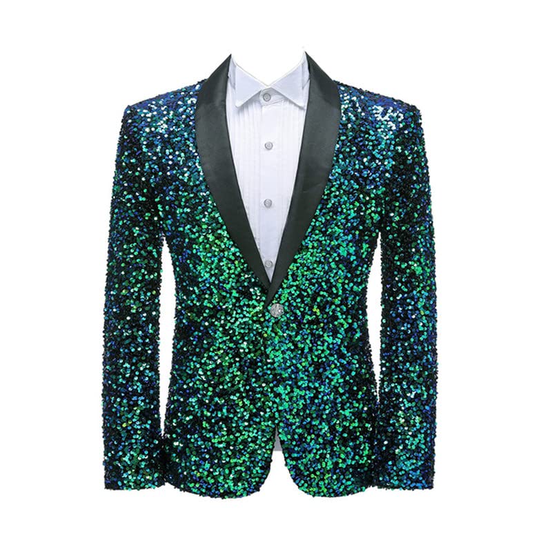 Young Mens Shiny Sequins Jacket Blazer One Button Formal Dinner Dress Jacket for Youth JJK0404