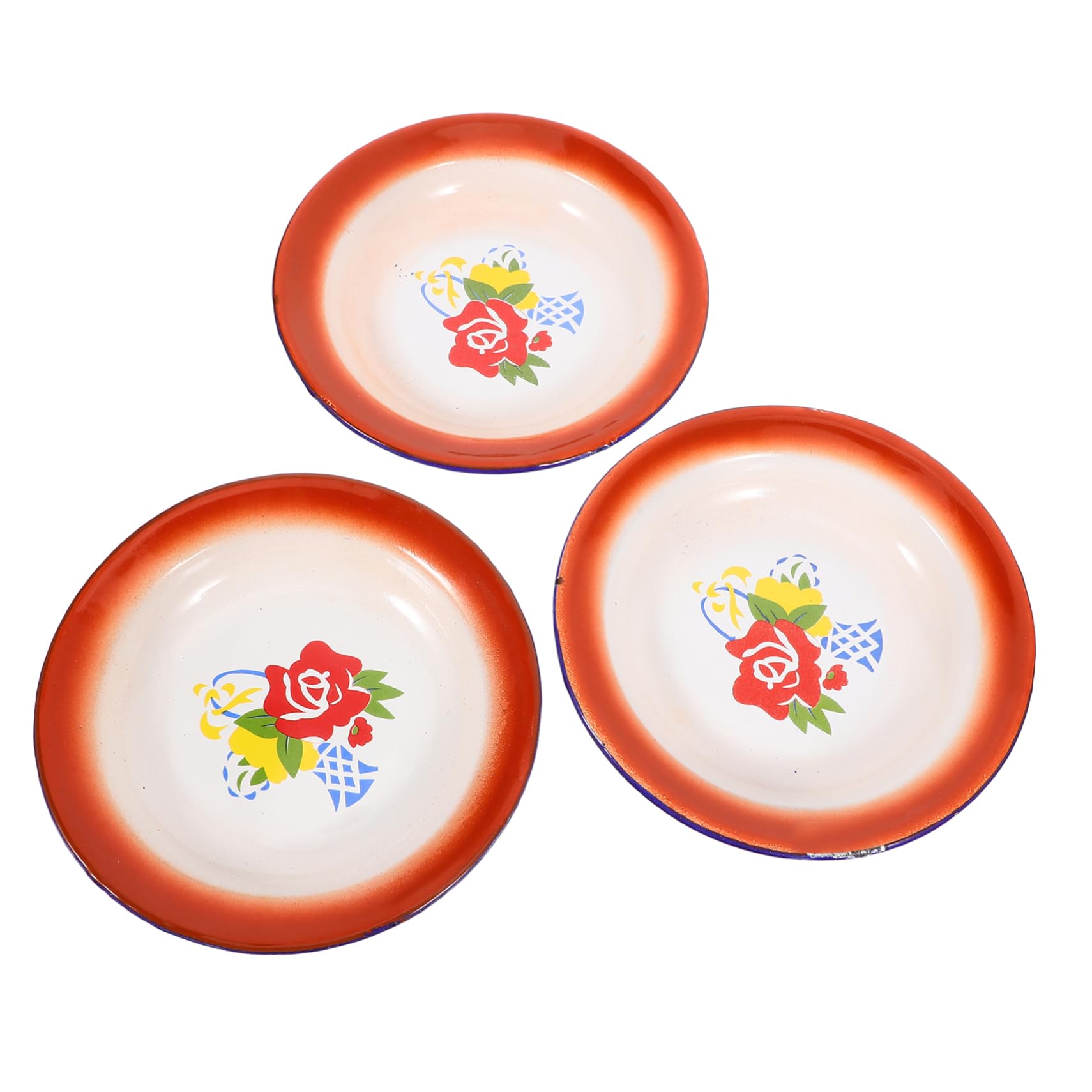 COLLBATH 3Pcs Vintage Enamel Plate Multifunctional Food Container for Snacks Fruits Dried Foods Chinese Style Design with Random Floral Patterns Tableware