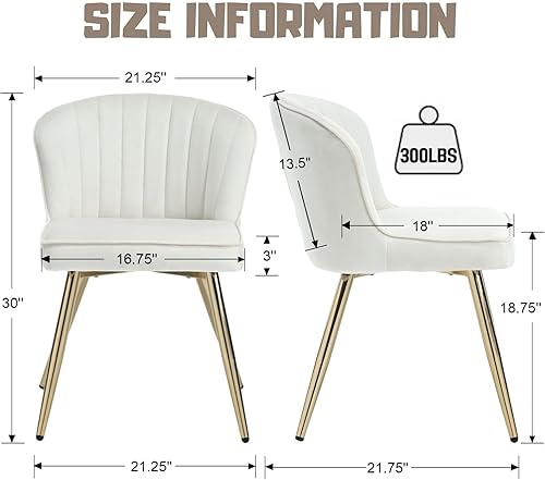 Miniatura 2 de Juego de 2 sillas de comedor de terciopelo beige tapizadas con patas doradas, sillas de acento modernas de mediados de siglo, sillas laterales sin