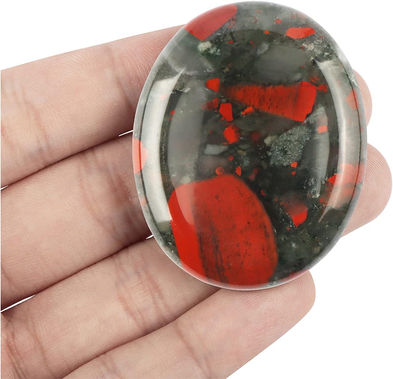 Artistone Africa Bloodstone Thumb Worry Stone Hand Carved Chakra Healing Crystal Pocket Palm Stones for Anxiety Stress Relief Meditation Massage Therapy Geometry Reiki Balancing 2 inch