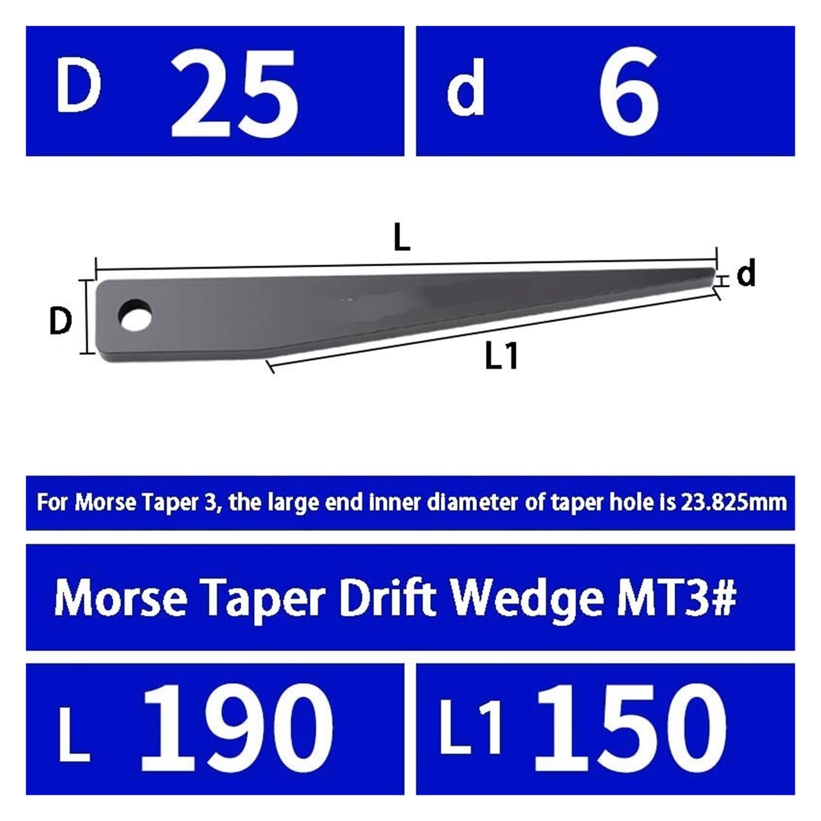 Llave de deriva de cono Morse MT0-MT6 | Herramienta de extracción de cuña de expulsión de vástago de taladro de alta dureza(DIN317-3,12mm)