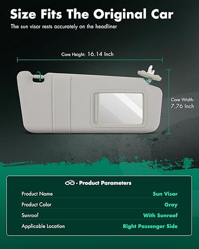 Miniatura 9 de SCITOO Reemplazo de la visera del parasol del lado derecho del pasajero para Nissan Altima con techo corredizo 2013-2018