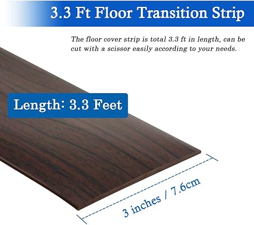 Miniatura 6 de Tira de transición de suelo, tiras autoadhesivas para suelos laminados, tira divisora plana de vinilo, diseño elegante de grano de madera (3