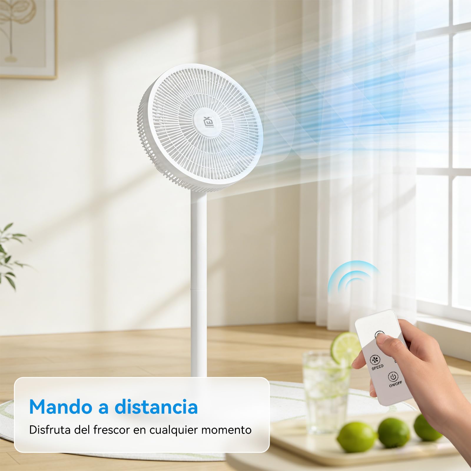 EXTRASTAR Ventilador de Pie Silencioso, oscilante, Modo Noturno, 3 velocidades, diámetro de hélice 32 cm incluye aspas y control remoto, Con Aspas, Moderno, Color Blanco