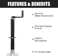 Vista 4 de Gato de remolque con marco A, capacidad de 1 tonelada (2,000 libras), viaje vertical de 14 pulgadas, gato de lengüeta manual resistente con pata