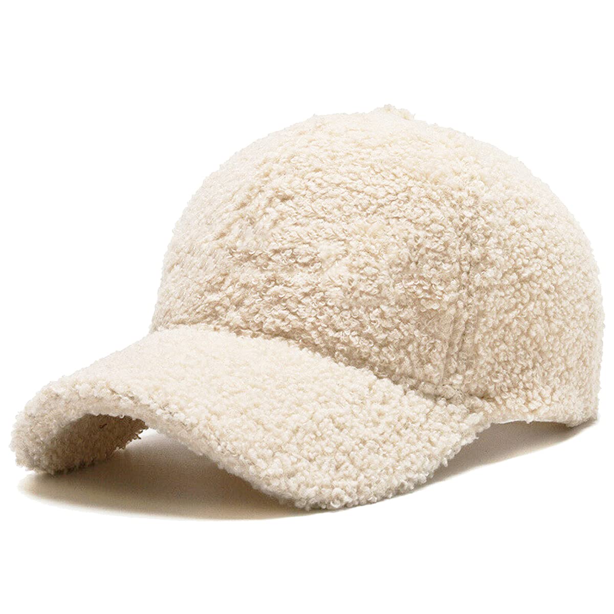 IZUSTeddy-Fleece Hip-Hop-Cap Faux-Lamb-Wool Baseball Hat Winter Warm Outdoor Travel Women Men Head Circumference 22-23.5“, Beige, M