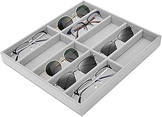 علبة تخزين نظارات شمس مصنوعة من خشب مغطى بطبقة قطيفة ناعمة، مقاومة للخدوش والتلف، تتسع لـ10 نظارات شمس، علبة مجوهرات أنيقة لتنظيم الاكسسوارات والمقتنيات من هاروبينك