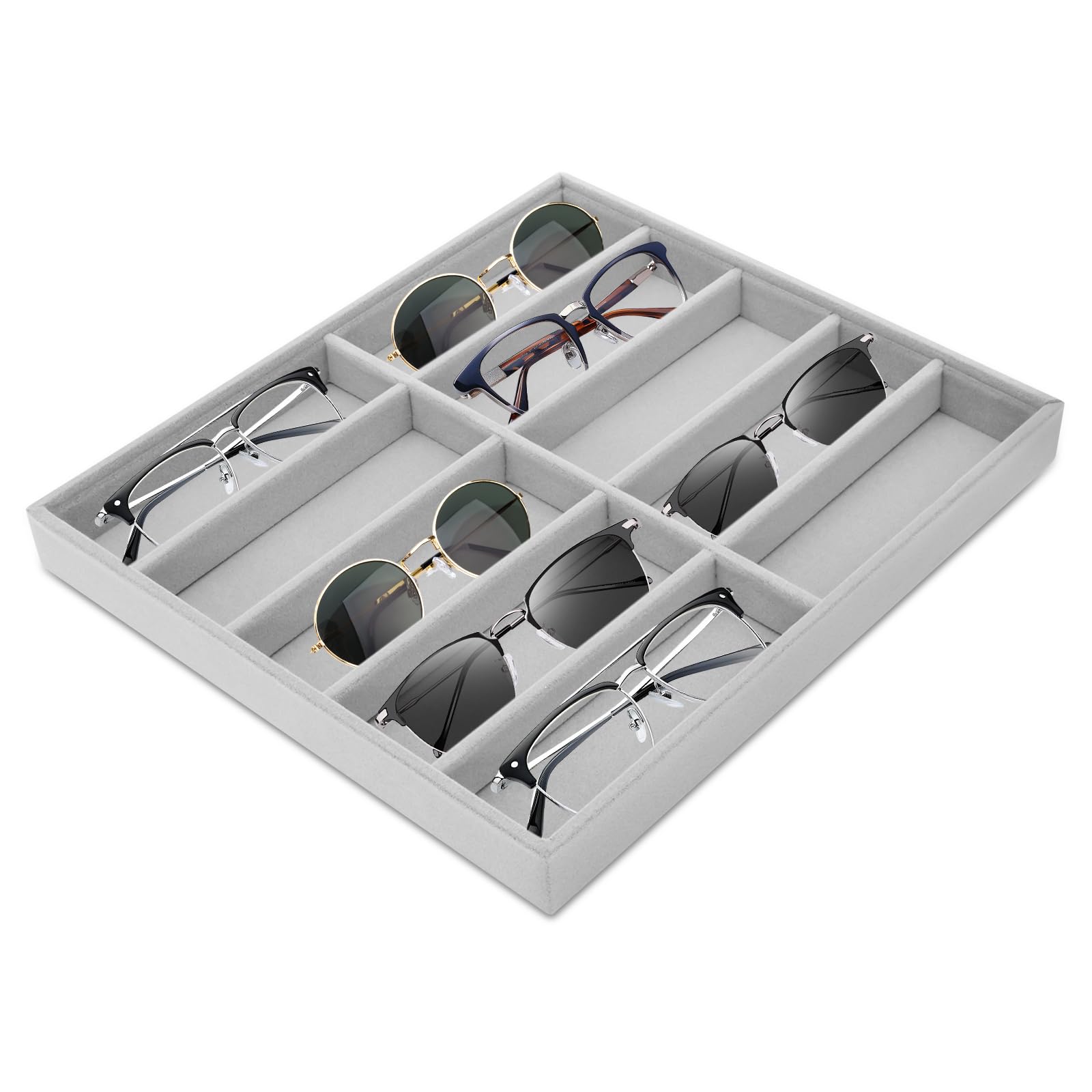 Jokapy Sunglass Organiser 10 Slots Velvet Glasses Display Tray for Drawer Stackable Glasses Organiser Eyeglass Holder Sunglasses Box Collection Box for Men Women