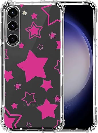 Compatible with Samsung Galaxy S23 Plus Case,Soft TPU Transparent Shockproof Protective Clear Case for Samsung Galaxy S23 Plus,Cute Pink Stars