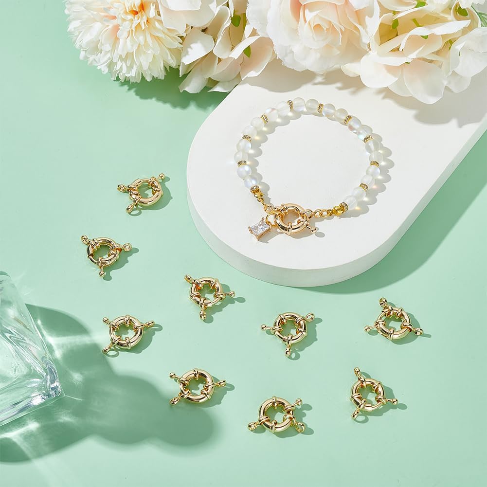 UNICRAFTALE 10Pcs Spring Ring Clasps Real 18K Gold Plated Round Spring Clasps Metal Spring Closures Brecelet Ring Clasps and Closures for Jewelry Making Accessories Hole 3.5mm - Image 2