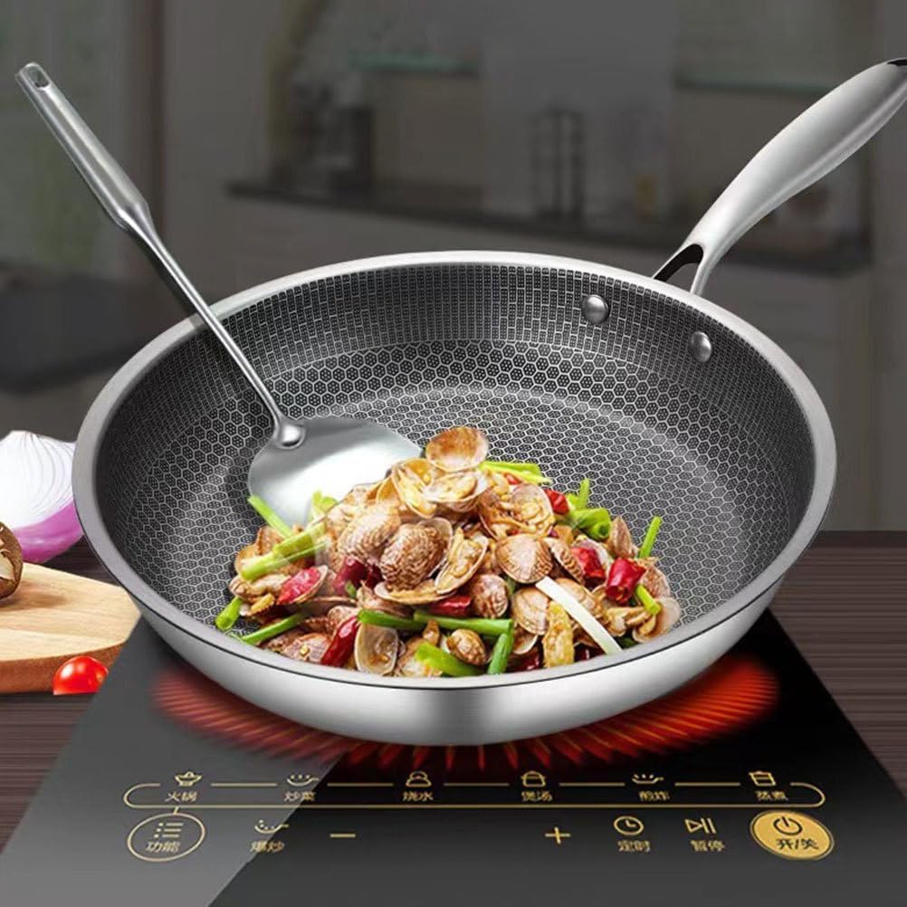 Cabilock Stainless Steel Pan 18 Inch Honeycomb Non Stick Frying Pan for Eggs and Steaks Compatible with Gas Electric Ceramic Stoves Easy to Clean