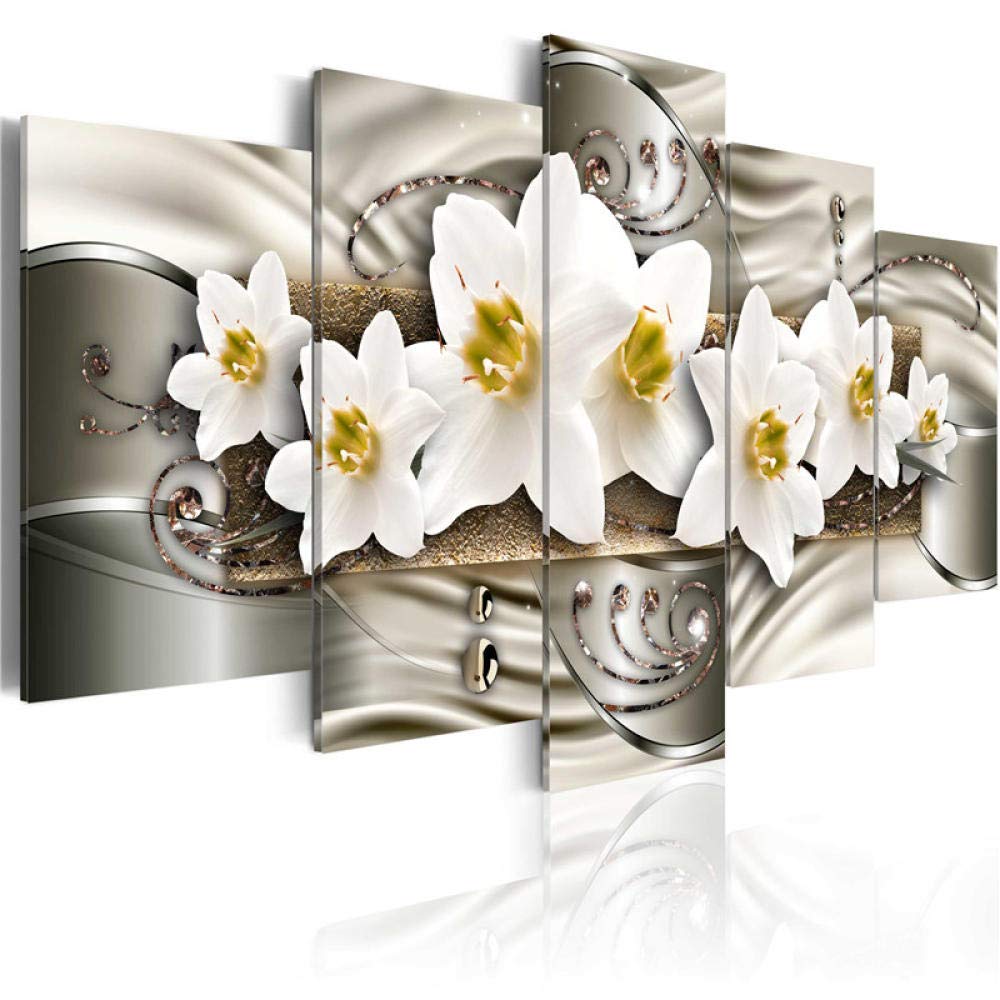 Canvas 5 Piece Walt Art Animemodern Painting Canvas 5 Panels Wall Art Butterfly Orchid Flower Poster Picture