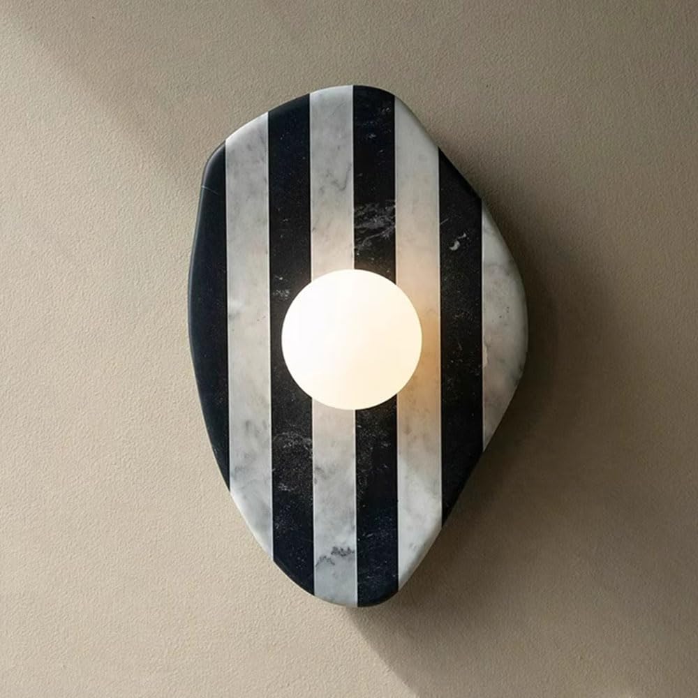 OZBMA Unique Striped Wall Lamp American Retro Bedroom Lights Irregular Geometric Marble Sconce Farmhouse Living Room Hallway Nightstands Entryway Mounted