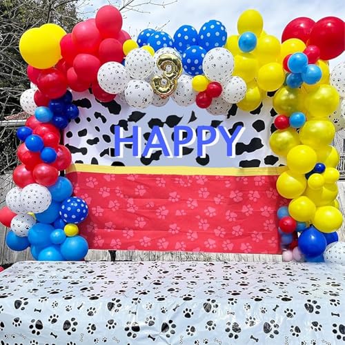 Image of Dog Paw Balloons, 12 Inch Carnival Circus Balloons Red Yellow Blue and White Paw Print Puppy Balloons Colorful Confetti Latex Balloon for Dog Themed Birthday Party Decorations