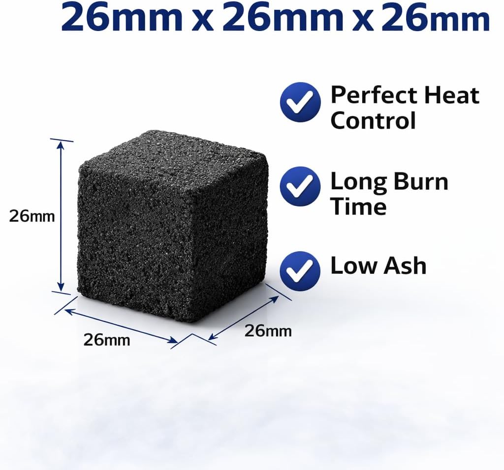 Coco Hamra 10KG Coconut Hookah Charcoal Cubes – 26MM Natural Shisha Coals – 8 Boxes (80 Cubes Each) 640 Total – Low Ash, Long Lasting, Odorless – Bulk Case for Lounge & Home