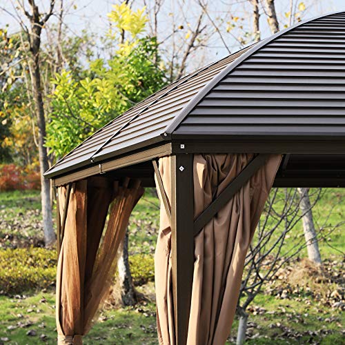 Nishore 13Ft X 10Ft Steel Backyard Hardtop Gazebo With Screened Curtains - Black/Brown #TOP5