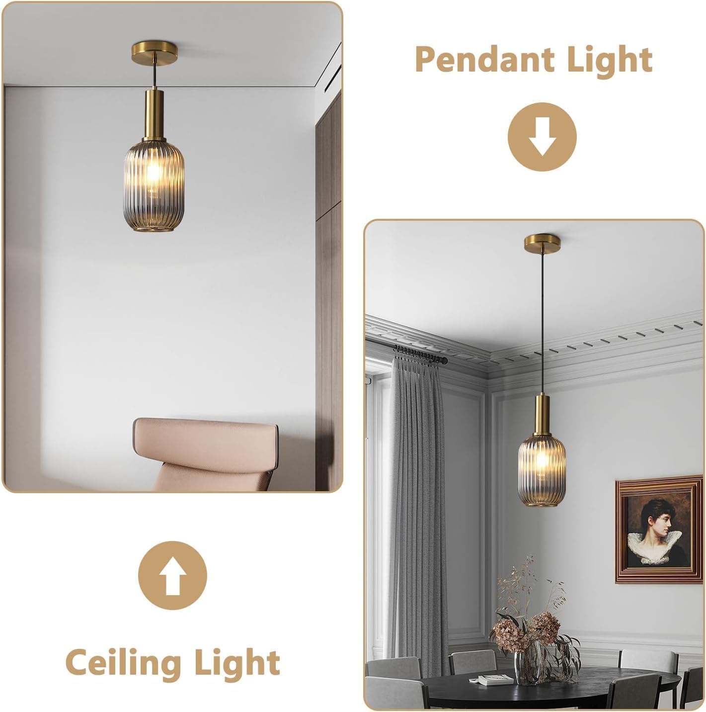 KCO Lighting Mini Smoke Glass Pendant Light Fixture 1-Light Brushed Gold Pendant Lights Kitchen Island Minimalist Globe Pendant Lighting Mid Century Modern Entry Hanging Light