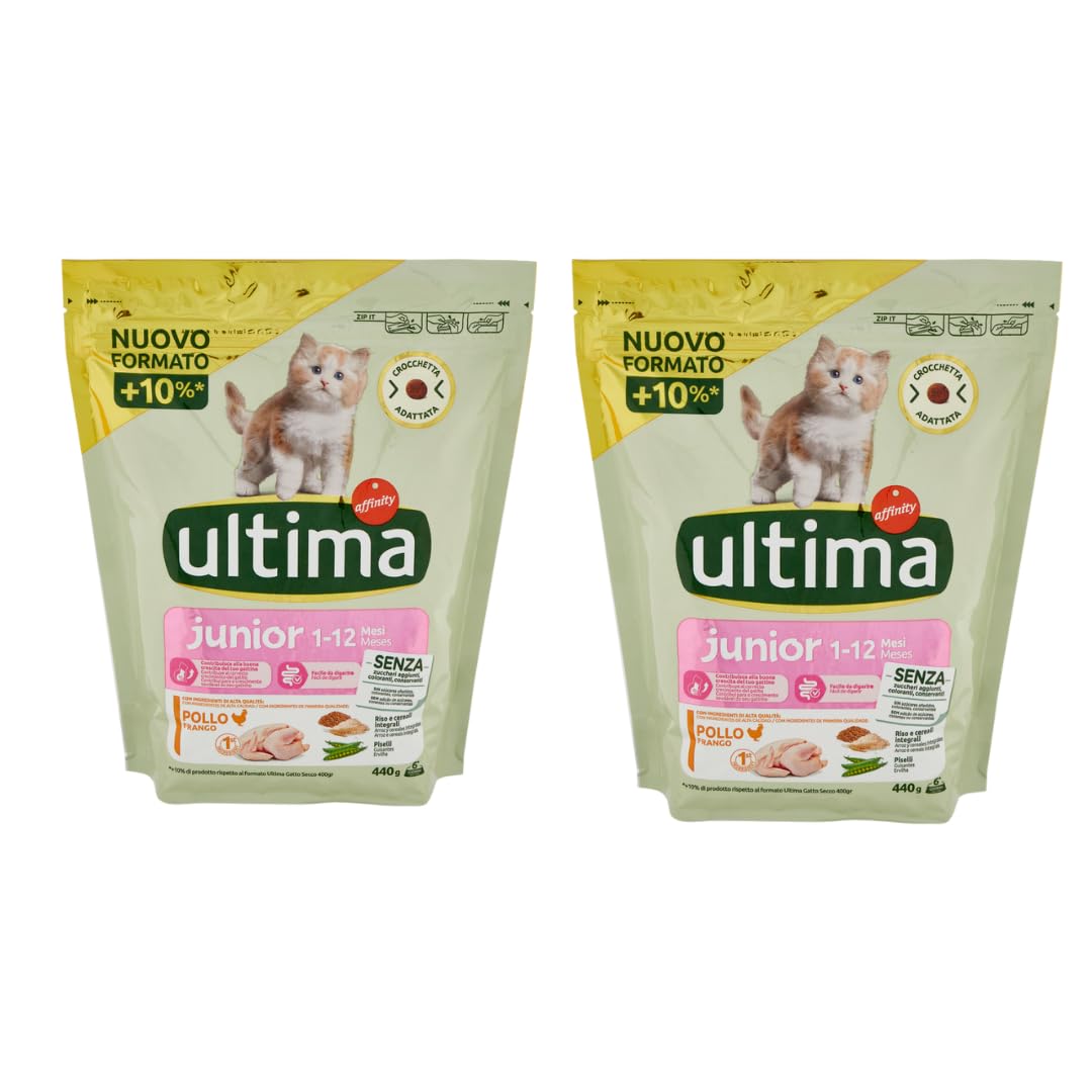 2 x Junior Cat Food 1-12 Months, Chicken, Rice & Whole Grain, 440g