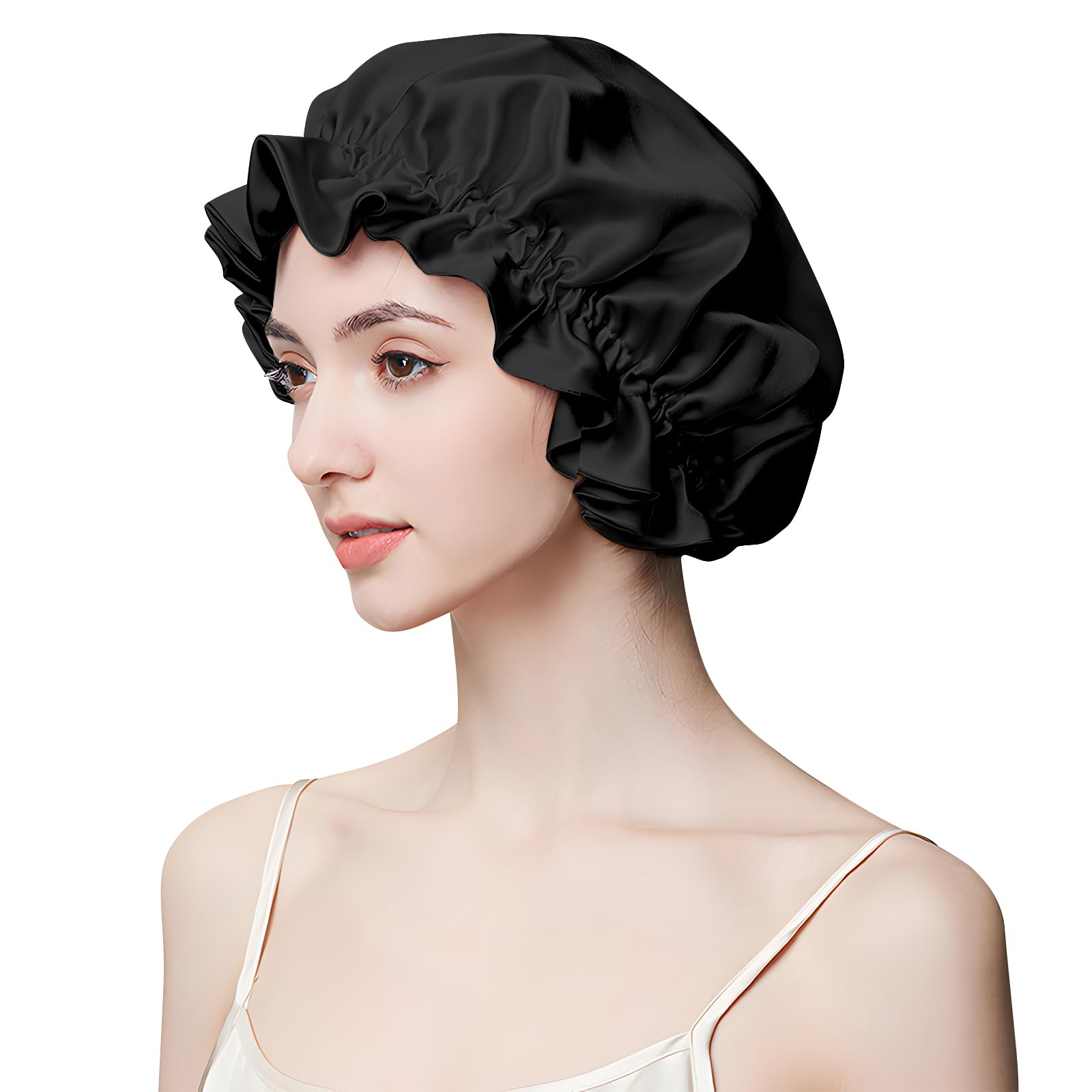 SILKTALE 100% Mulberry Silk Bonnet for Sleeping Sleep Cap for Women/Men,Double Layer 19 Momme Grade 6a Turban for Curly Hair Beige