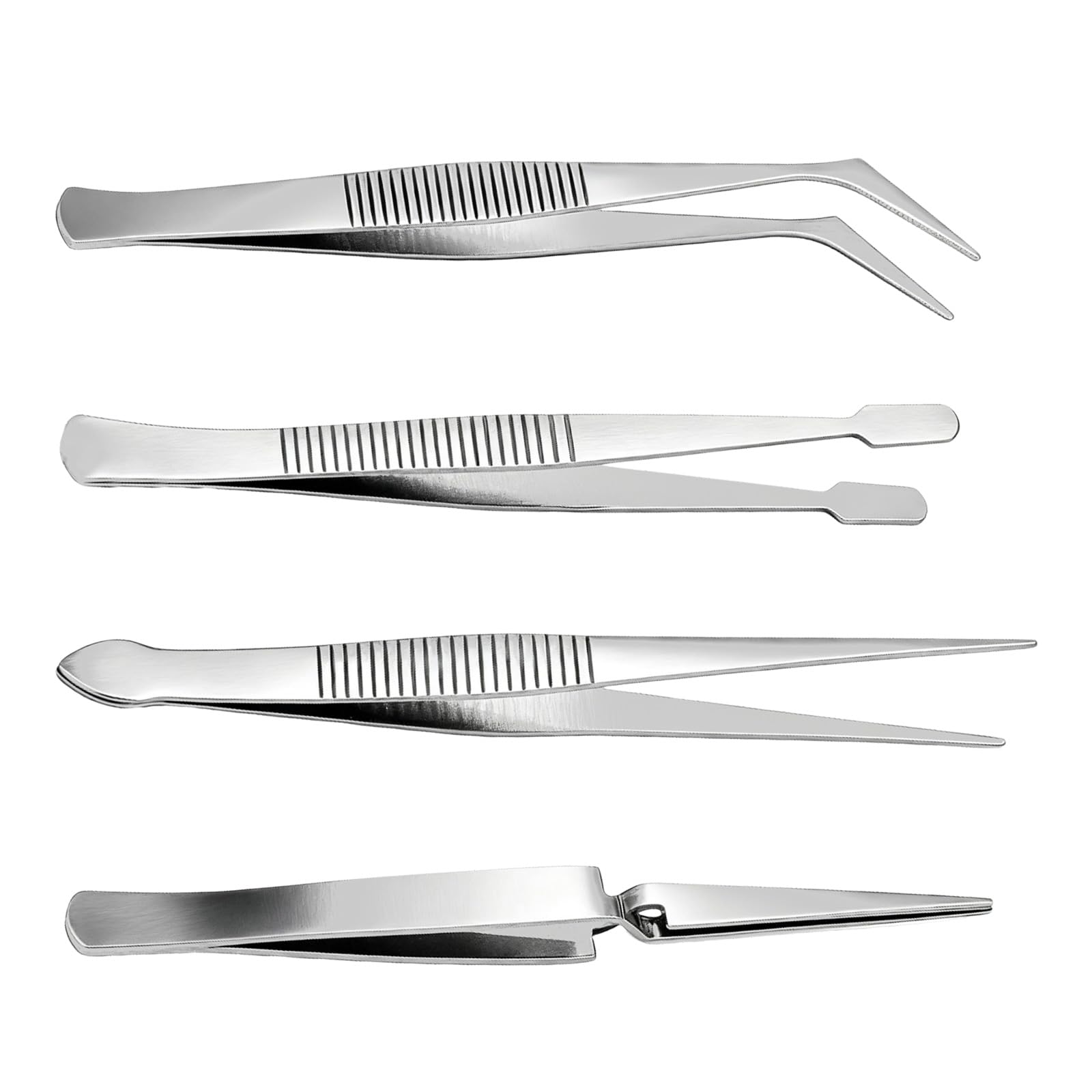 4-Piece Tweezers Set - Professional Stainless Steel Self Locking Hobby Tweezers for Craft/Jewellery/Stamps/Model Making/Electronics,Stone Picking Tool