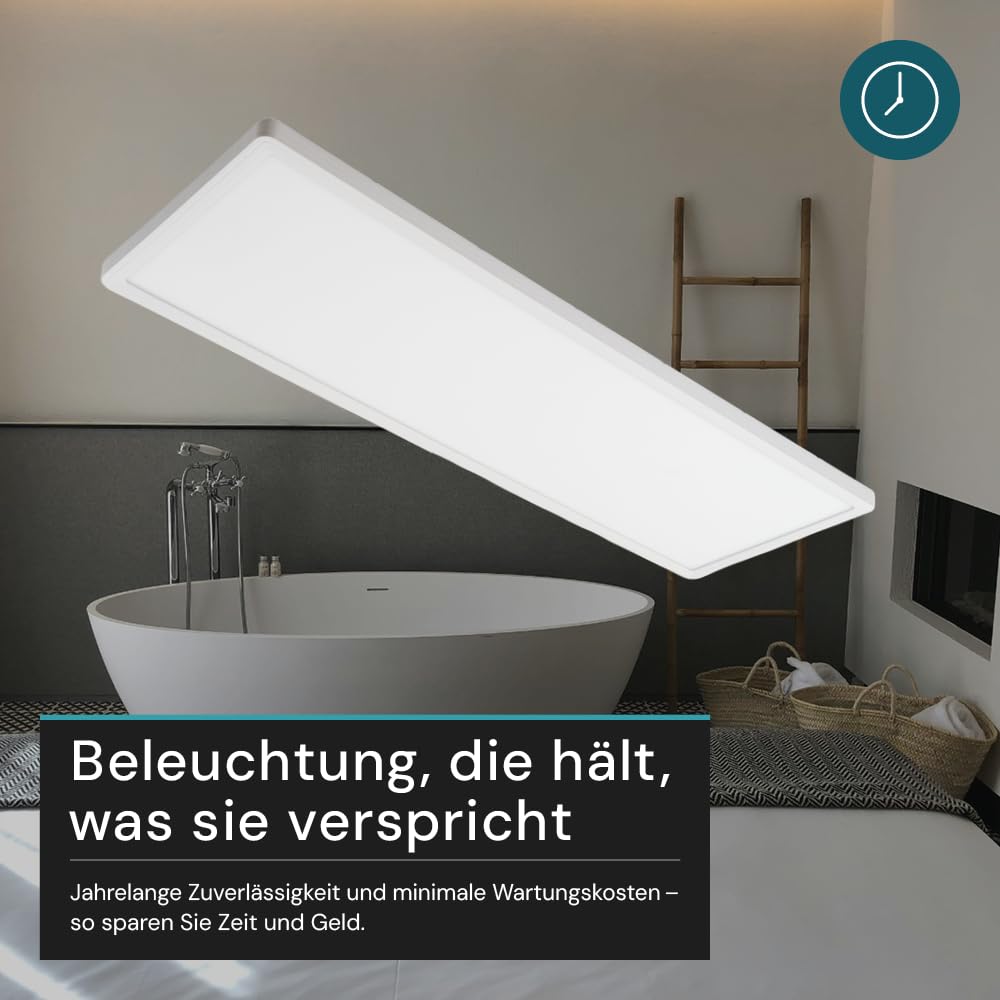 LUXULA 5er Pack LED Panel 58x20 cm Weiß, 24W 2200lm, IP44 Feuchtraum, LED Deckenleuchte dimmbar mit Fernbedienung, Deckenpanel dimmbar, Deckenleuchte flach rechteckig, Deckenlampe Badezimmer