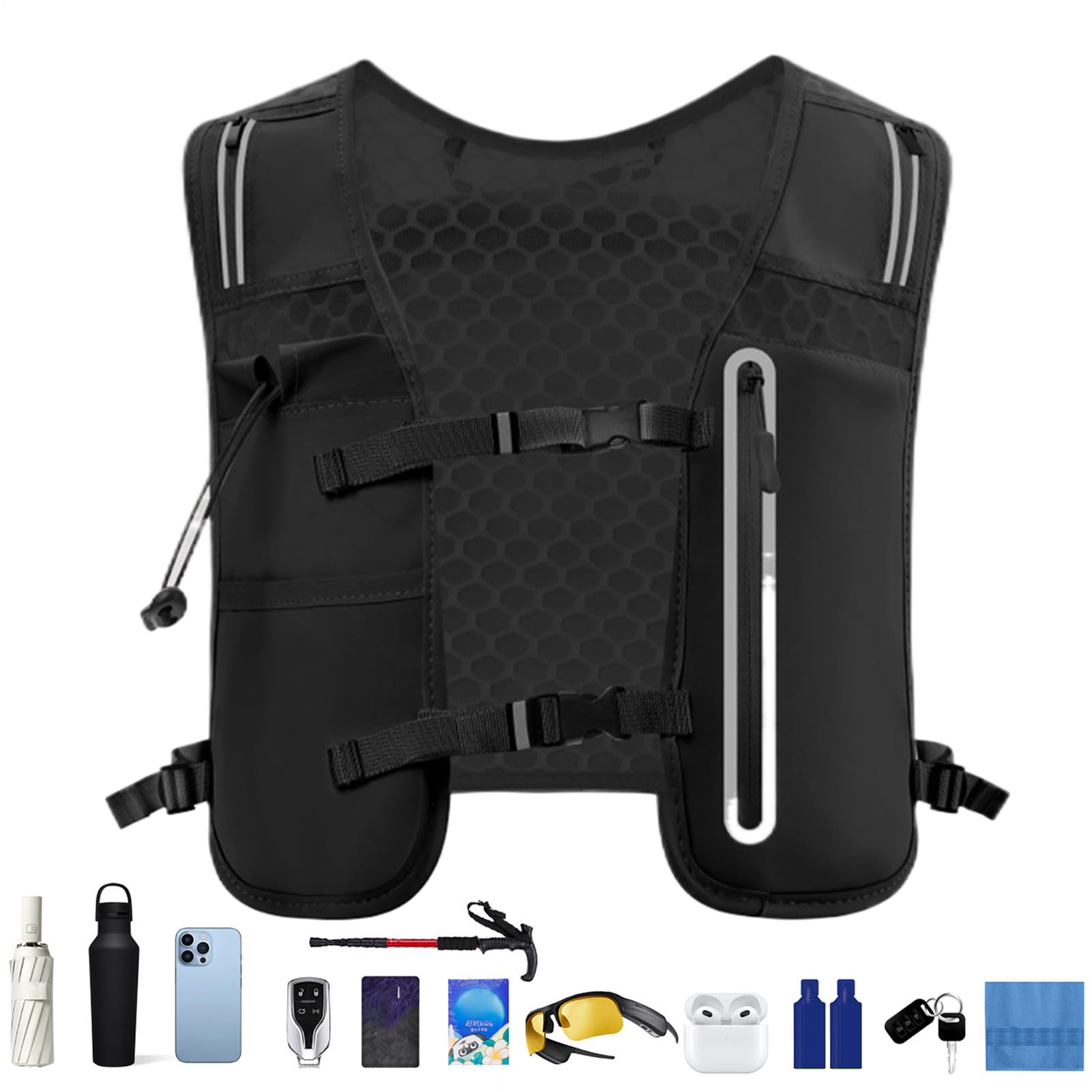 Veste d'Hydratation pour Course à Pied - Gilet De Course Léger 4L À Bretelles Réglables,Sangles de Poitrine Réglables Réfléchissant Sac à Eau pour Hommes et Femmes Camping Vélo Course sur Sentier Jogg