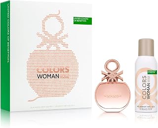 Benetton - Rose from United Colors Gift Set EDT 80 ml + Deodorant 150 ml - Long Lasting - Sensual, Young and Femenine Fragance - Floral and Woody Notes - Ideal for Day Wear