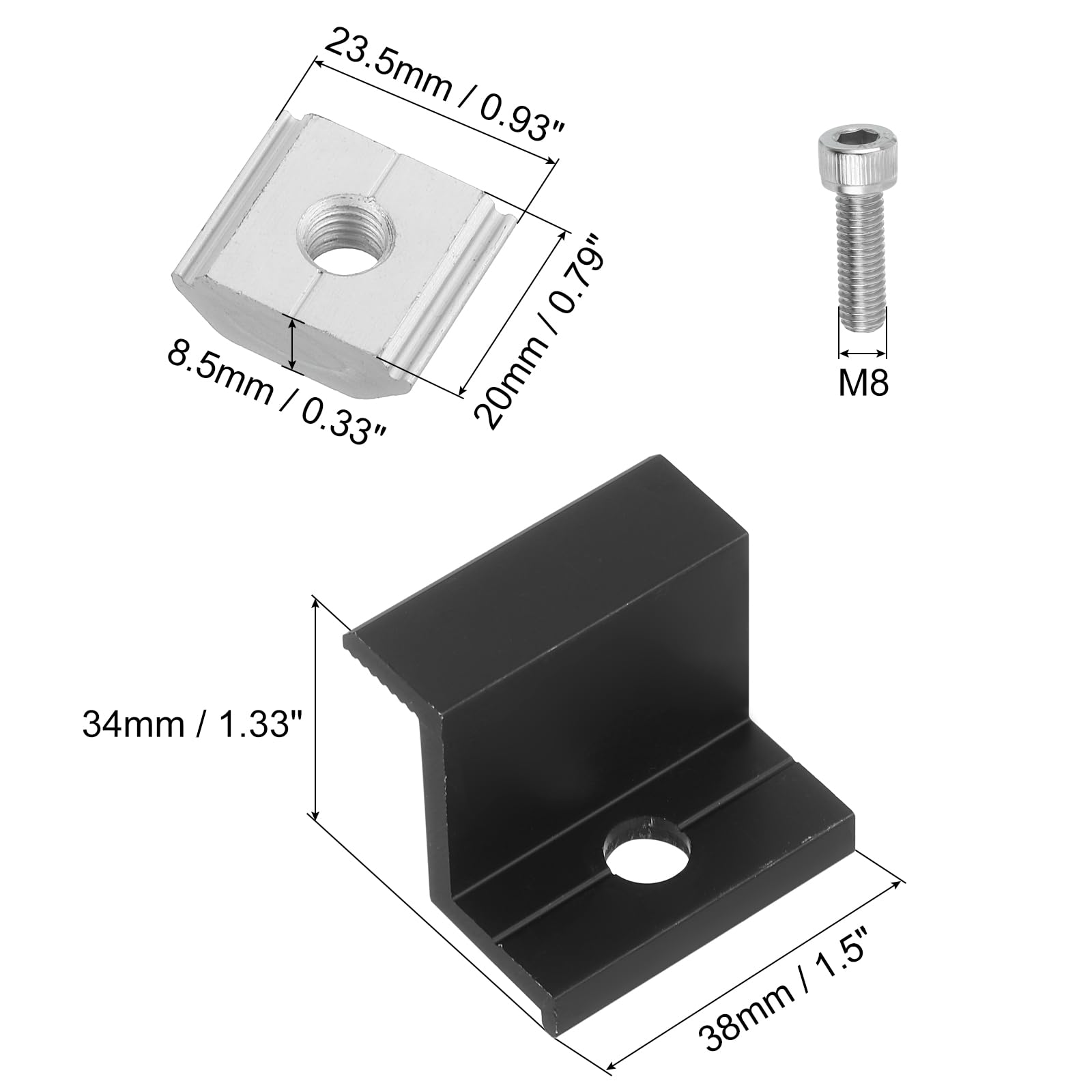 uxcell 8 morsetti terminali solari, 30 mm, in alluminio, regolabili, staffa di montaggio per pannello solare, morsetti a Z, per sistema di montaggio fotovoltaico, nero