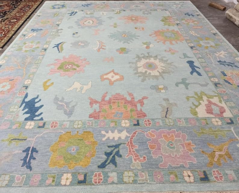 Area Rug Hand Knotted Modern Oushak Rug for Living Room, Dining Room, Office, Bedroom, Hand Knotted Oushak Rug, 7x10 Feet Grey