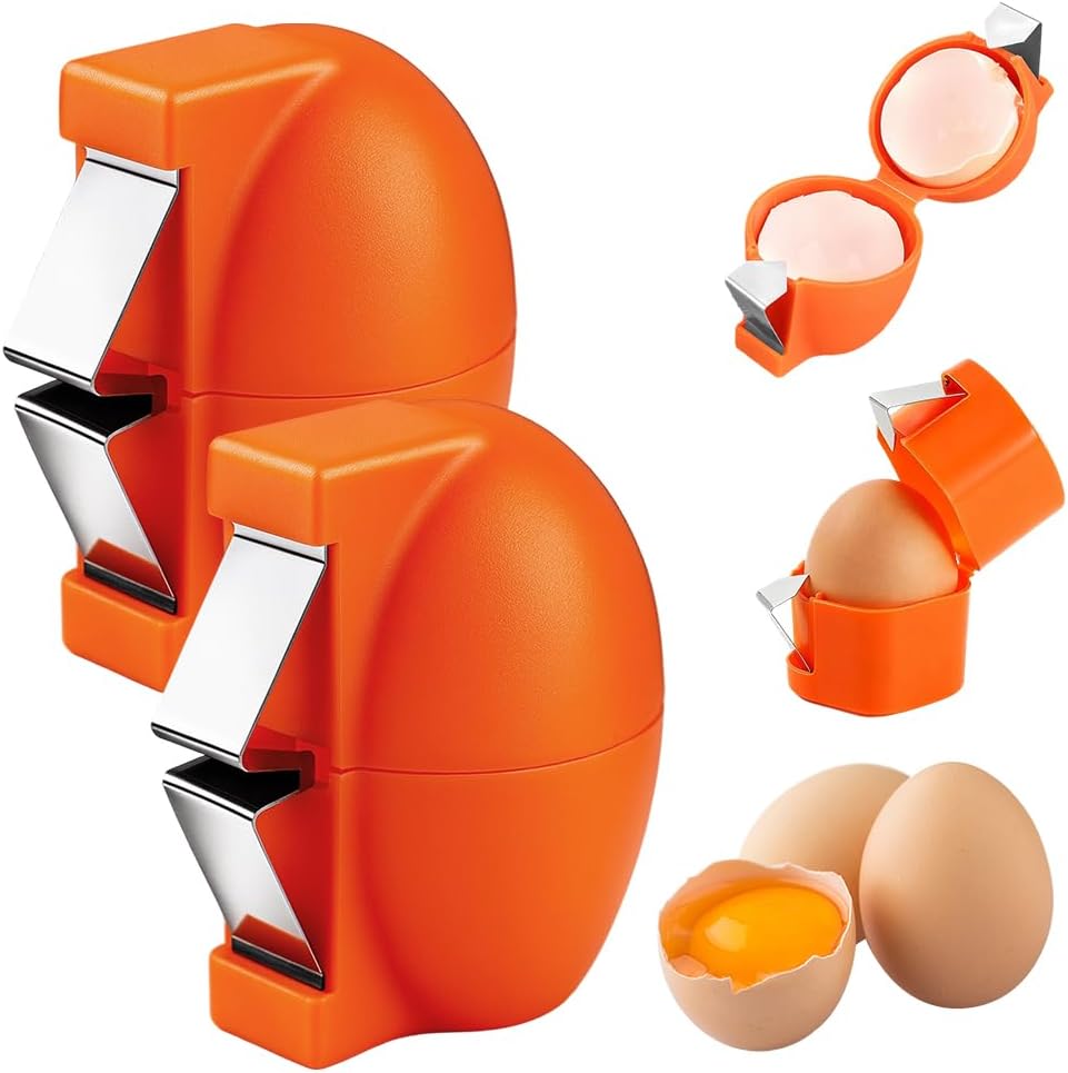 2026 New Egg Shell Opener, Stainless Metal Egg Cracker Instrument, Multifunctional Eggs Separator for Uncooked and Laborious Boiled Eggs Peeler Shell Remover, Kitchen Gadget (Orange 2pcs)
