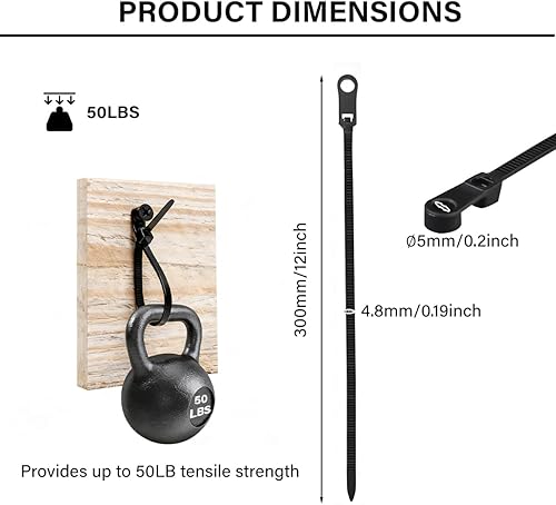 Miniatura 2 de Bridas negras resistentes con orificio para tornillo de 12 pulgadas, 100 unidades, correas de nailon resistentes a los rayos UV de 50 libras para un