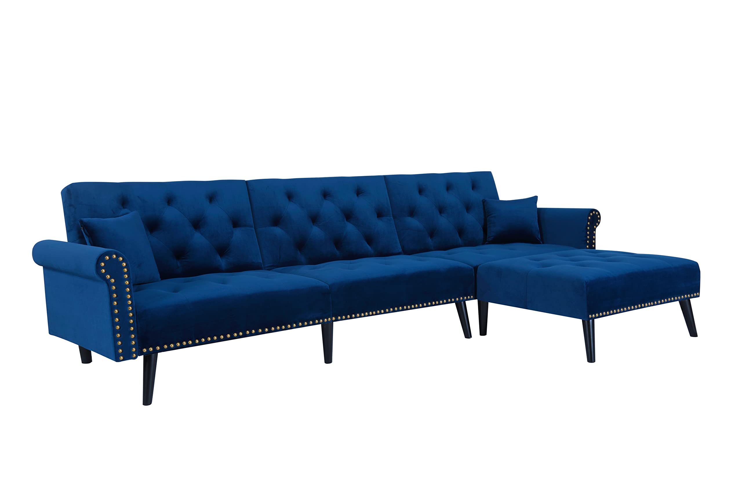 Seating Couches Reversible Sectional Sofa Sleeper Blue Velvet
