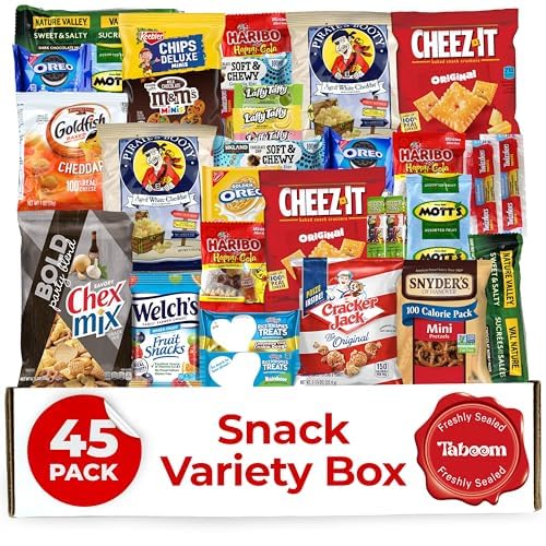 Snack Box Pack 45 Pcs Candy Variety Pack – Snack Box Variety Pack Care Package - Christmas Candy Basket Full of Delicious Sweets for Children and Adults – Candies And Snacks for All Ages. Special